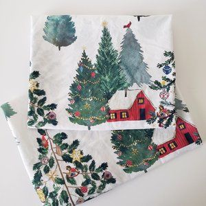 Pottery Barn Christmas in the Country King Pillow Shams 2 Organic Cotton Percale
